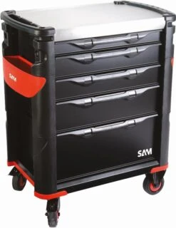 Servante Grand Volume SAM OUTILLAGE 5 Tiroirs à Plateau Inox - 415H -Outillage Soldes 415hk 01