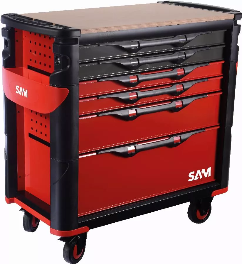 Servante Extra Large XL 6 Tiroirs SAM OUTILLAGE Rouge Plateau Bois - 416-BXL 3 Servante Extra Large XL 6 Tiroirs SAM OUTILLAGE Rouge Plateau Bois - 416-BXL