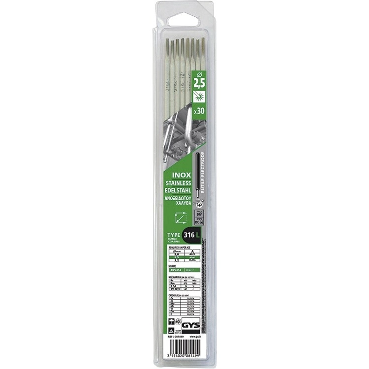 Blister De 30 électrodes GYS Inox 316L Ø2.5 Mm - 081499 3 Blister De 30 électrodes GYS Inox 316L Ø2.5 Mm - 081499